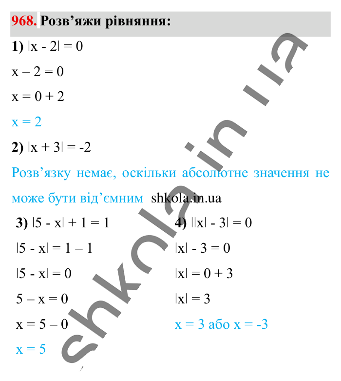 Відповідь до завдання 968 (с. 22) з математики для 6 класу (Істер, 2023), частина 2: § 29. Модуль числа