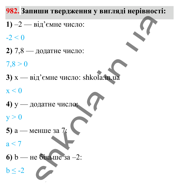 Відповідь до завдання 982 (с. 26) з математики для 6 класу (Істер, 2023), частина 2: § 30. Порівняння раціональних чисел