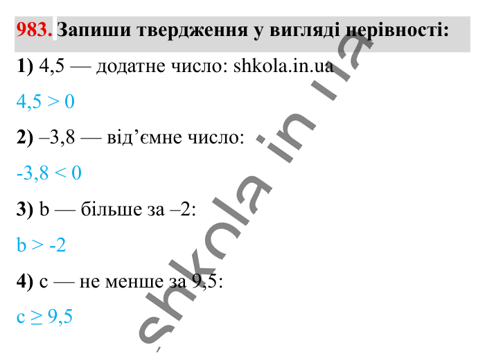 Відповідь до завдання 983 (с. 26) з математики для 6 класу (Істер, 2023), частина 2: § 30. Порівняння раціональних чисел