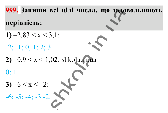 Відповідь до завдання 999 (с. 28) з математики для 6 класу (Істер, 2023), частина 2: § 30. Порівняння раціональних чисел