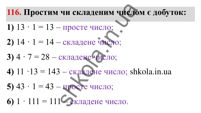 Відповідь до завдання 116 (с. 31) з математики для 6 класу (Мерзляк, 2023), частина 1: § 1. Подільність натуральних чисел. 4. Прості та складені числа