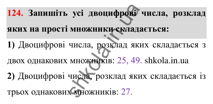 Відповідь до завдання 124 (с. 32) з математики для 6 класу (Мерзляк, 2023), частина 1: § 1. Подільність натуральних чисел. 4. Прості та складені числа