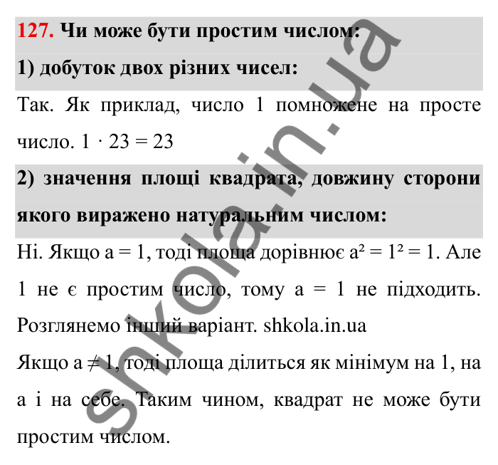 Відповідь до завдання 127 (с. 32) з математики для 6 класу (Мерзляк, 2023), частина 1: § 1. Подільність натуральних чисел. 4. Прості та складені числа
