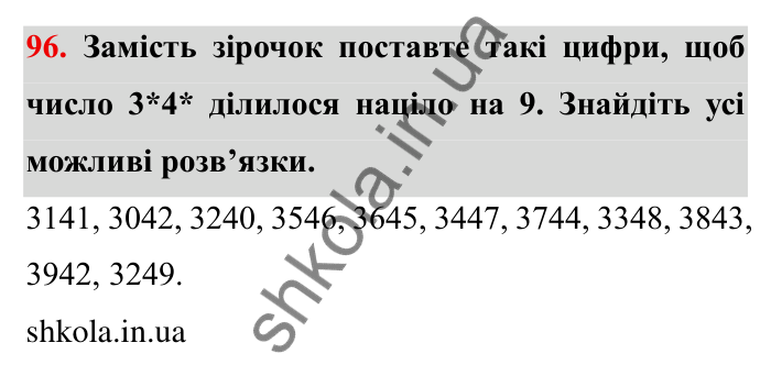 Відповідь до завдання 96 (с. 23) з математики для 6 класу (Мерзляк, 2023), частина 1: § 1. Подільність натуральних чисел. 3. Ознаки подільності на 9 і на 3