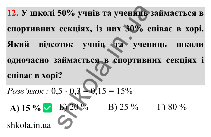 Відповідь до завдання 12 тестової роботи «Перевірте себе» № 3 (с. 143) з математики для 6 класу (Мерзляк, 2023), частина 1: § 2. Звичайні дроби