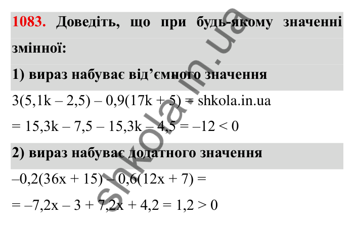 Завдання № 1083 Відповідь до завдання 1083 (с. 119) з математики для 6 класу (Мерзляк, 2023), частина 2: § 4. Раціональні числа і дії з ними. 37. Розподільна властивість множення