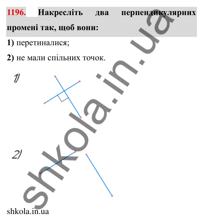 Завдання № 1196 Відповідь до завдання 1196 (с. 145) з математики для 6 класу (Мерзляк, 2023), частина 2: § 4. Раціональні числа і дії з ними. 41. Перпендикулярні прямі