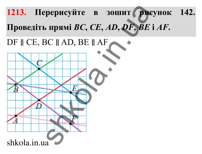 Завдання № 1213 Відповідь до завдання 1213 (с. 150) з математики для 6 класу (Мерзляк, 2023), частина 2: § 4. Раціональні числа і дії з ними. 42. Паралельні прямі