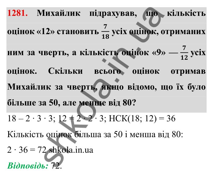 Завдання № 1281 Відповідь до завдання 1281 (с. 178) з математики для 6 класу (Мерзляк, 2023), частина 2: Вправи для повторення за курс 6 класу