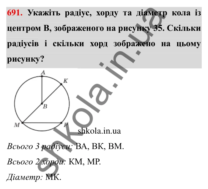 Завдання № 691 Відповідь до завдання 691 (с. 8) з математики для 6 класу (Мерзляк, 2023), частина 2: § 3. Відношення і пропорції (продовження). 23. Коло і круг