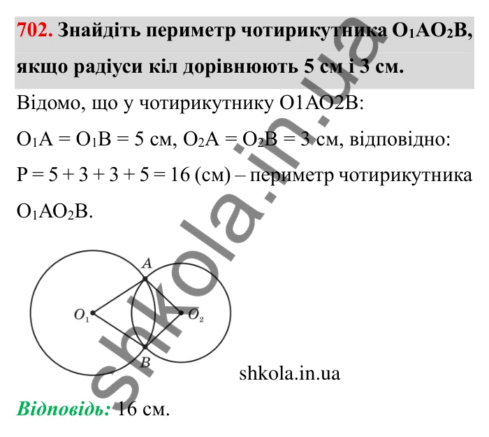 Завдання № 702 Відповідь до завдання 702 (с. 9) з математики для 6 класу (Мерзляк, 2023), частина 2: § 3. Відношення і пропорції (продовження). 23. Коло і круг