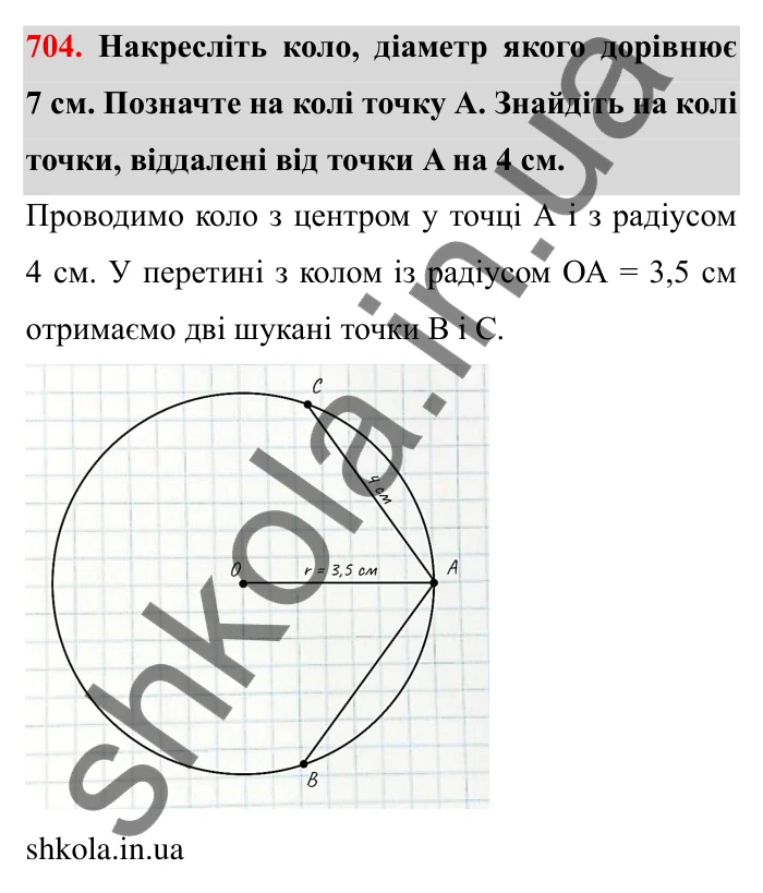 Завдання № 704 Відповідь до завдання 704 (с. 10) з математики для 6 класу (Мерзляк, 2023), частина 2: § 3. Відношення і пропорції (продовження). 23. Коло і круг