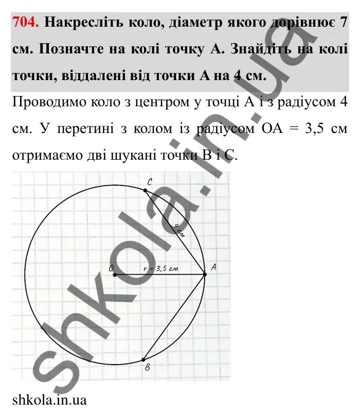 Завдання № 704 Відповідь до завдання 704 (с. 10) з математики для 6 класу (Мерзляк, 2023), частина 2: § 3. Відношення і пропорції (продовження). 23. Коло і круг