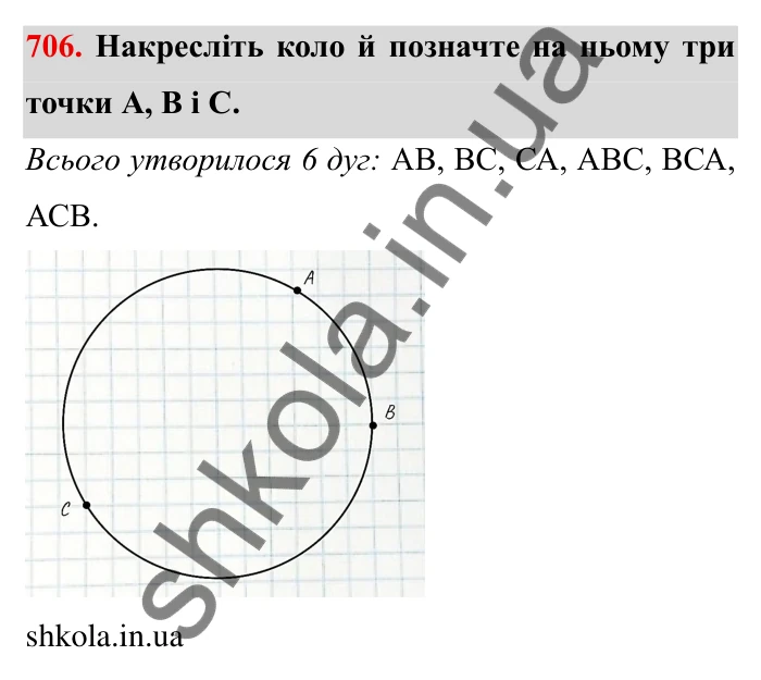 Завдання № 706 Відповідь до завдання 706 (с. 10) з математики для 6 класу (Мерзляк, 2023), частина 2: § 3. Відношення і пропорції (продовження). 23. Коло і круг