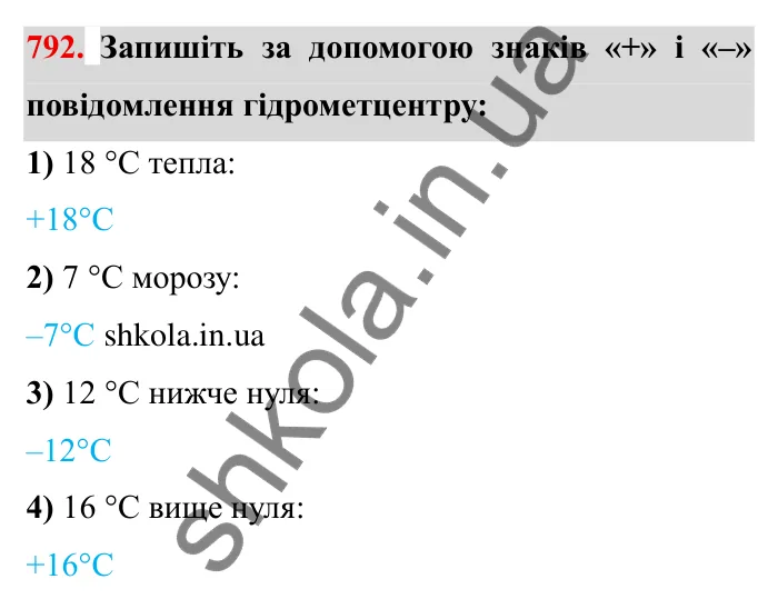 Завдання № 792 Відповідь до завдання 792 (с. 46) з математики для 6 класу (Мерзляк, 2023), частина 2: § 4. Раціональні числа і дії з ними. 27. Додатні і від’ємні числа