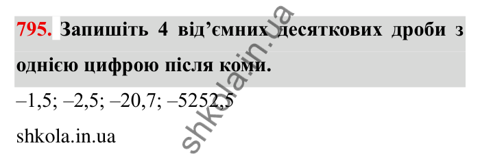Завдання № 795 Відповідь до завдання 795 (с. 47) з математики для 6 класу (Мерзляк, 2023), частина 2: § 4. Раціональні числа і дії з ними. 27. Додатні і від’ємні числа