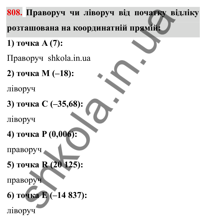 Завдання № 808 Відповідь до завдання 808 (с. 51) з математики для 6 класу (Мерзляк, 2023), частина 2: § 4. Раціональні числа і дії з ними. 28. Координатна пряма