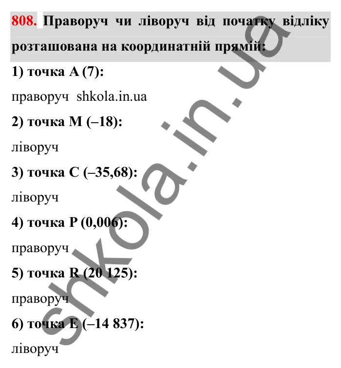 Завдання № 808 Відповідь до завдання 808 (с. 51) з математики для 6 класу (Мерзляк, 2023), частина 2: § 4. Раціональні числа і дії з ними. 28. Координатна пряма