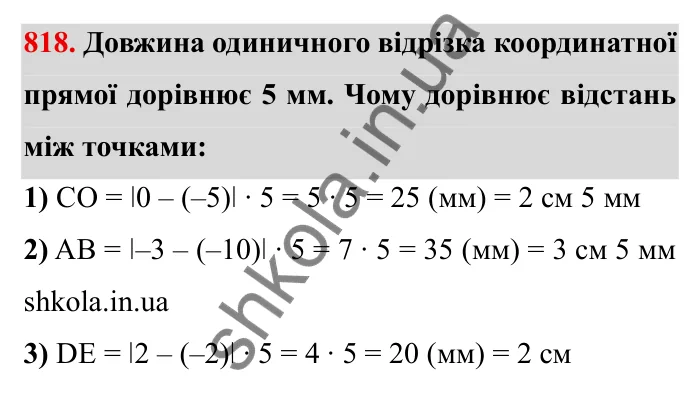Завдання № 818 Відповідь до завдання 818 (с. 53) з математики для 6 класу (Мерзляк, 2023), частина 2: § 4. Раціональні числа і дії з ними. 28. Координатна пряма