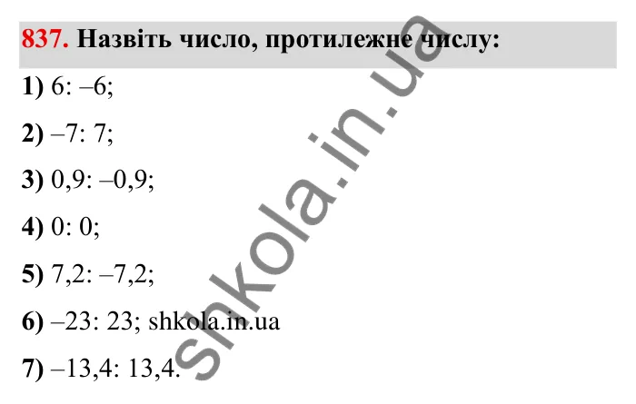 Завдання № 837 Відповідь до завдання 837 (с. 58) з математики для 6 класу (Мерзляк, 2023), частина 2: § 4. Раціональні числа і дії з ними. 29. Цілі числа. Раціональні числа