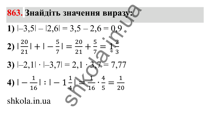 Завдання № 863 Відповідь до завдання 863 (с. 67) з математики для 6 класу (Мерзляк, 2023), частина 2: § 4. Раціональні числа і дії з ними. 30. Модуль числа