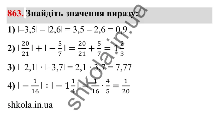 Завдання № 863 Відповідь до завдання 863 (с. 67) з математики для 6 класу (Мерзляк, 2023), частина 2: § 4. Раціональні числа і дії з ними. 30. Модуль числа