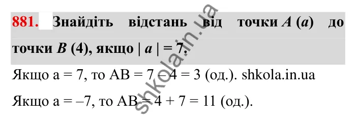 Завдання № 881 Відповідь до завдання 881 (с. 68) з математики для 6 класу (Мерзляк, 2023), частина 2: § 4. Раціональні числа і дії з ними. 30. Модуль числа