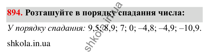 Завдання № 894 Відповідь до завдання 894 (с. 72) з математики для 6 класу (Мерзляк, 2023), частина 2: § 4. Раціональні числа і дії з ними. 31. Порівняння чисел