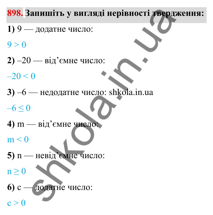 Завдання № 898 Відповідь до завдання 898 (с. 73) з математики для 6 класу (Мерзляк, 2023), частина 2: § 4. Раціональні числа і дії з ними. 31. Порівняння чисел
