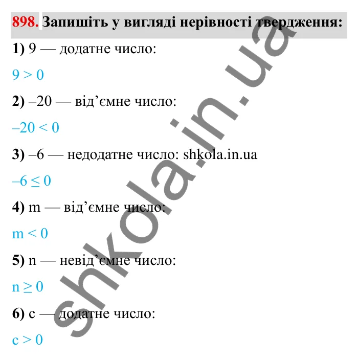 Завдання № 898 Відповідь до завдання 898 (с. 73) з математики для 6 класу (Мерзляк, 2023), частина 2: § 4. Раціональні числа і дії з ними. 31. Порівняння чисел