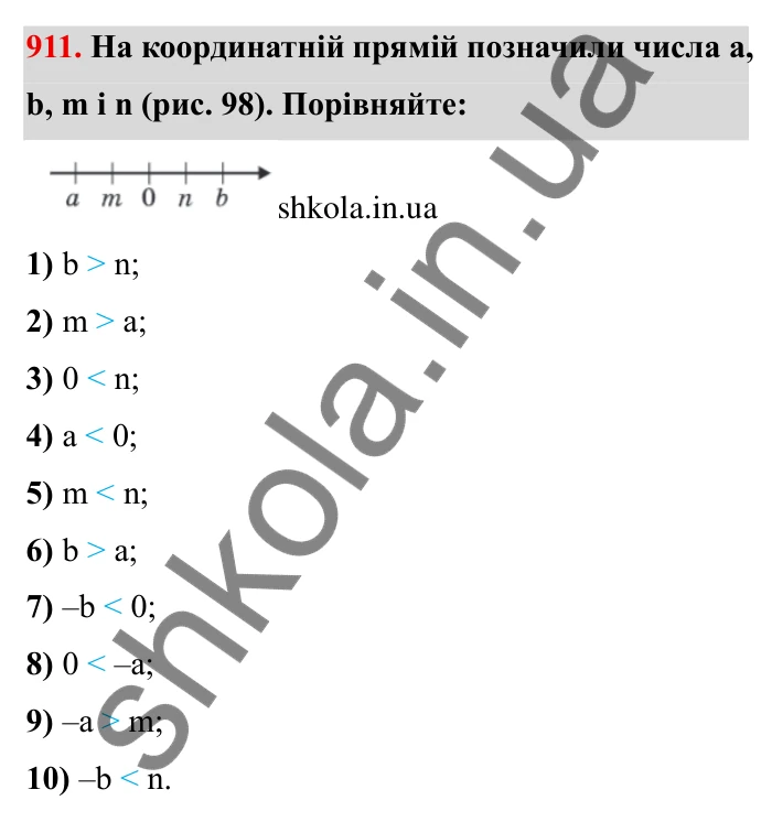 Завдання № 911 Відповідь до завдання 911 (с. 74) з математики для 6 класу (Мерзляк, 2023), частина 2: § 4. Раціональні числа і дії з ними. 31. Порівняння чисел
