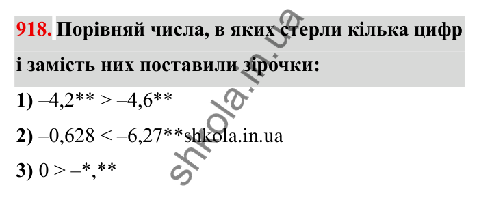 Завдання № 918 Відповідь до завдання 918 (с. 75) з математики для 6 класу (Мерзляк, 2023), частина 2: § 4. Раціональні числа і дії з ними. 31. Порівняння чисел