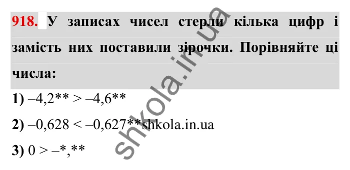 Завдання № 918 Відповідь до завдання 918 (с. 75) з математики для 6 класу (Мерзляк, 2023), частина 2: § 4. Раціональні числа і дії з ними. 31. Порівняння чисел