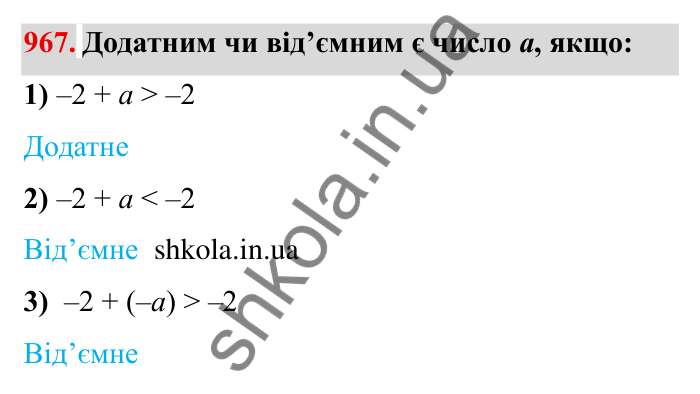 Завдання № 967 Відповідь до завдання 967 (с. 88) з математики для 6 класу (Мерзляк, 2023), частина 2: § 4. Раціональні числа і дії з ними. 33. Властивості додавання раціональних чисел