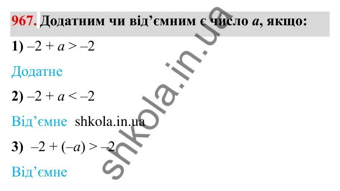 Завдання № 967 Відповідь до завдання 967 (с. 88) з математики для 6 класу (Мерзляк, 2023), частина 2: § 4. Раціональні числа і дії з ними. 33. Властивості додавання раціональних чисел