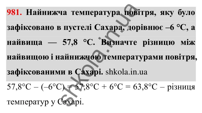 Завдання № 981 Відповідь до завдання 981 (с. 92) з математики для 6 класу (Мерзляк, 2023), частина 2: § 4. Раціональні числа і дії з ними. 34. Віднімання раціональних чисел