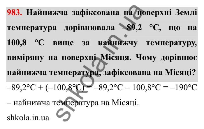 Завдання № 983 Відповідь до завдання 983 (с. 93) з математики для 6 класу (Мерзляк, 2023), частина 2: § 4. Раціональні числа і дії з ними. 34. Віднімання раціональних чисел