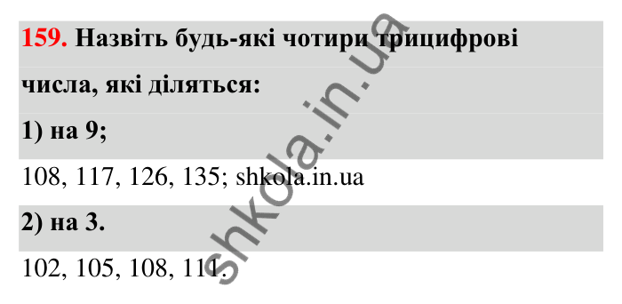 Відповідь до завдання 159 (с. 34) з математики для 6 класу (Тарасенкова, 2023), частина 1: 3. Ознаки подільності на 9 і 3