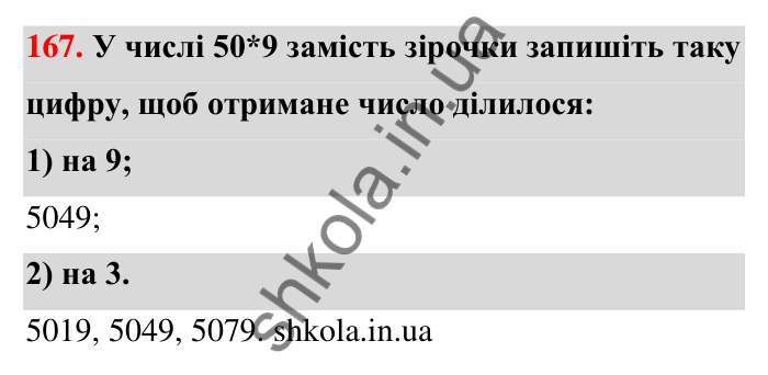 Відповідь до завдання 167 (с. 34) з математики для 6 класу (Тарасенкова, 2023), частина 1: 3. Ознаки подільності на 9 і 3