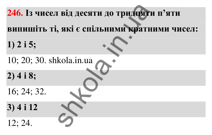 Відповідь до завдання 246 (с. 49) з математики для 6 класу (Тарасенкова, 2023), частина 1: 5. Найменше спільне кратне
