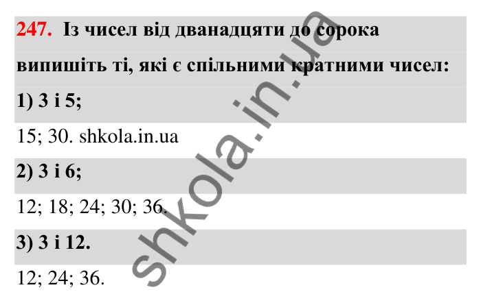 Відповідь до завдання 247 (с. 49) з математики для 6 класу (Тарасенкова, 2023), частина 1: 5. Найменше спільне кратне