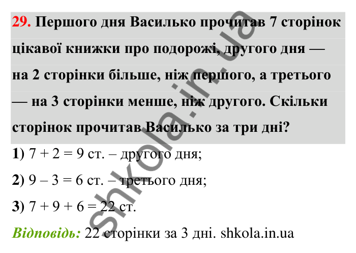 Відповідь до завдання 29 (с. 8) з математики для 6 класу (Тарасенкова, 2023), частина 1: Величини. Сюжетні задачі