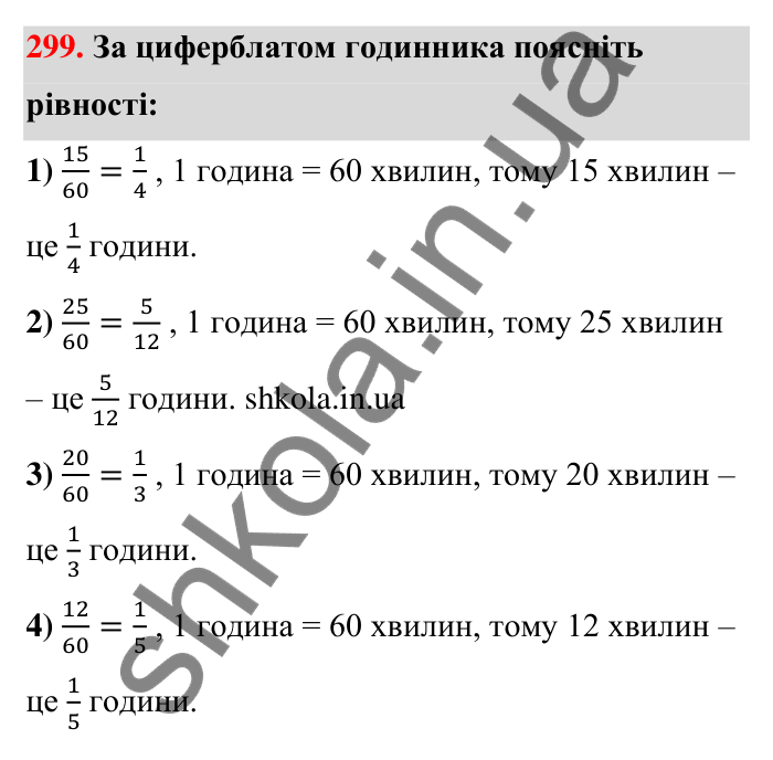 Відповідь до завдання 299 (с. 61) з математики для 6 класу (Тарасенкова, 2023), частина 1: 6. Основна властивість дробу. Скорочення дробу