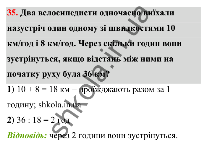 Відповідь до завдання 35 (с. 9) з математики для 6 класу (Тарасенкова, 2023), частина 1: Величини. Сюжетні задачі