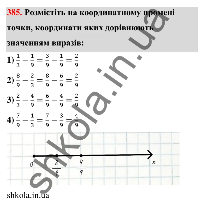 Відповідь до завдання 385 (с. 83) з математики для 6 класу (Тарасенкова, 2023), частина 1: 8. Додавання і віднімання дробів