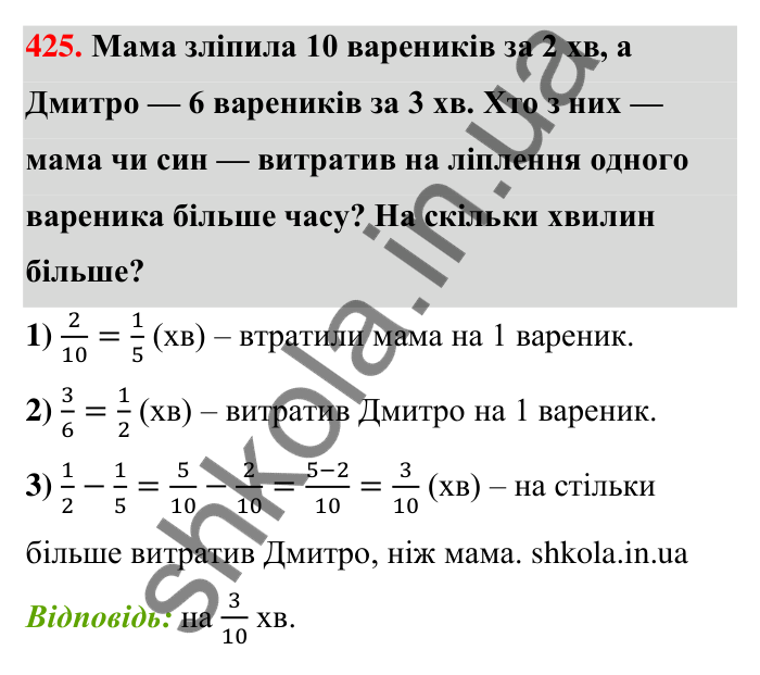 Відповідь до завдання 425 (с. 87) з математики для 6 класу (Тарасенкова, 2023), частина 1: 8. Додавання і віднімання дробів