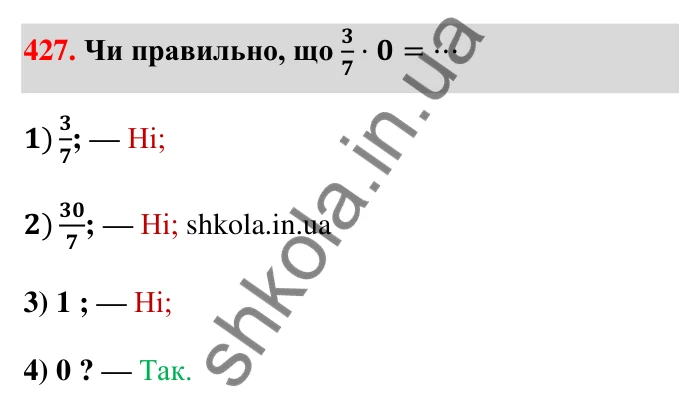 Відповідь до завдання 427 (с. 94) з математики для 6 класу (Тарасенкова, 2023), частина 1: 9. Множення дробів. Знаходження дробу від числа