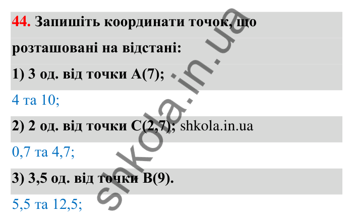 Відповідь до завдання 44 (с. 10) з математики для 6 класу (Тарасенкова, 2023), частина 1: Просторові відношення, геометричні фігури