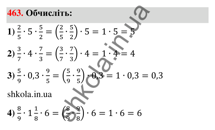 Відповідь до завдання 463 (с. 98) з математики для 6 класу (Тарасенкова, 2023), частина 1: 9. Множення дробів. Знаходження дробу від числа