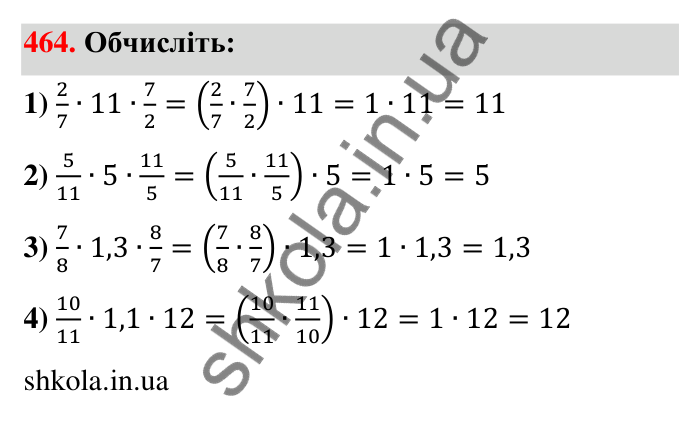 Відповідь до завдання 464 (с. 98) з математики для 6 класу (Тарасенкова, 2023), частина 1: 9. Множення дробів. Знаходження дробу від числа